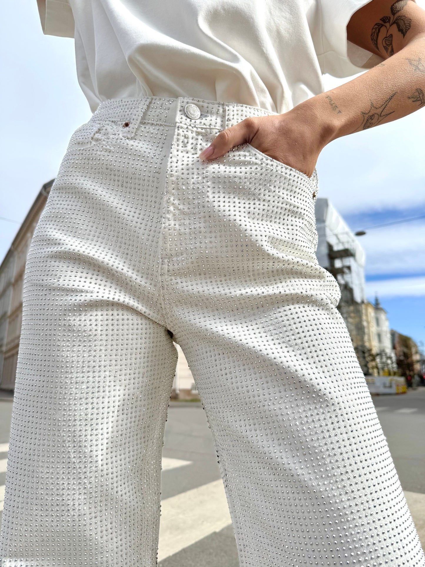 VMTESSA Rhinestone Jeans - Bright White