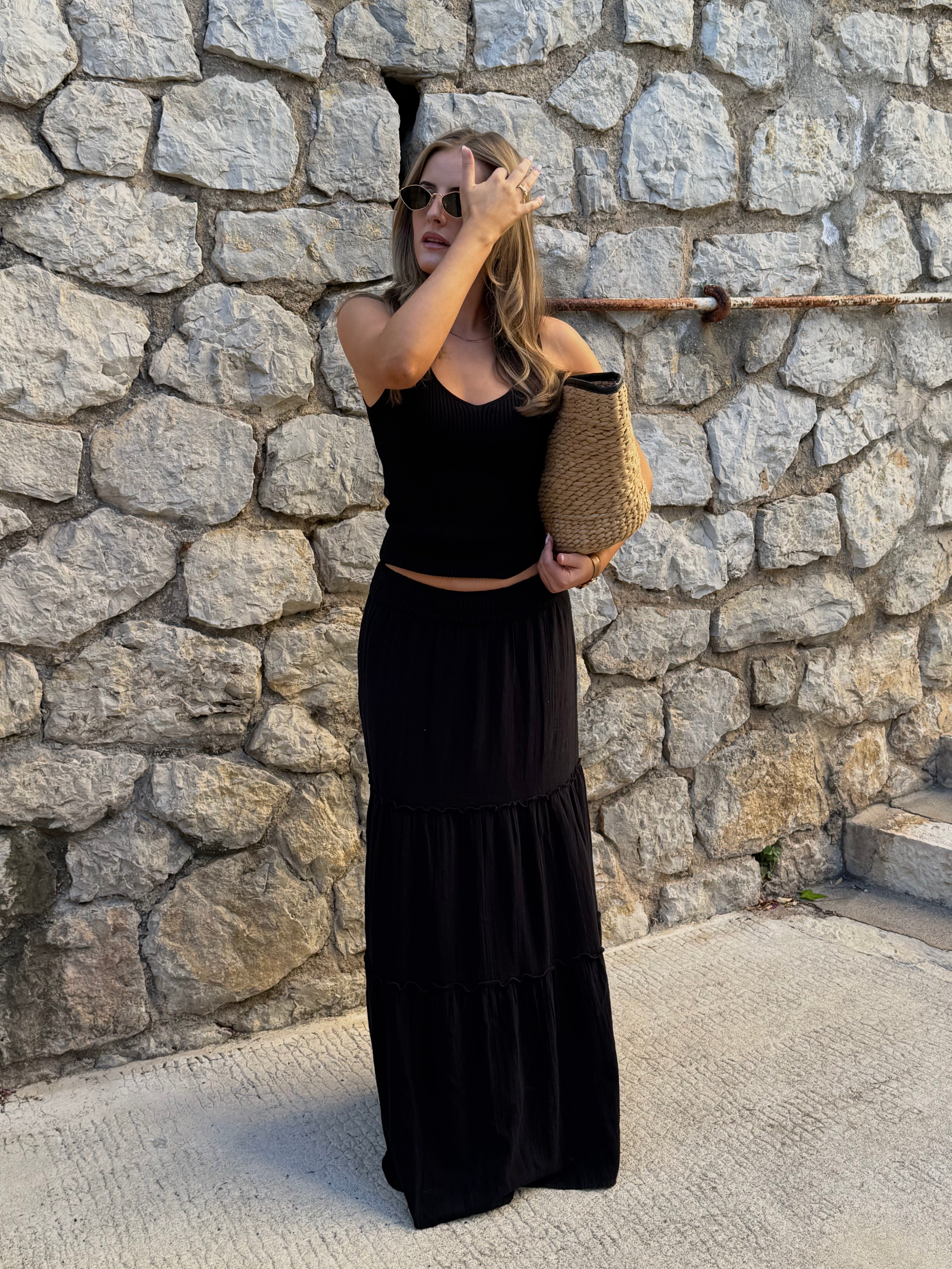 AWKEELEY Long Skirt - Black