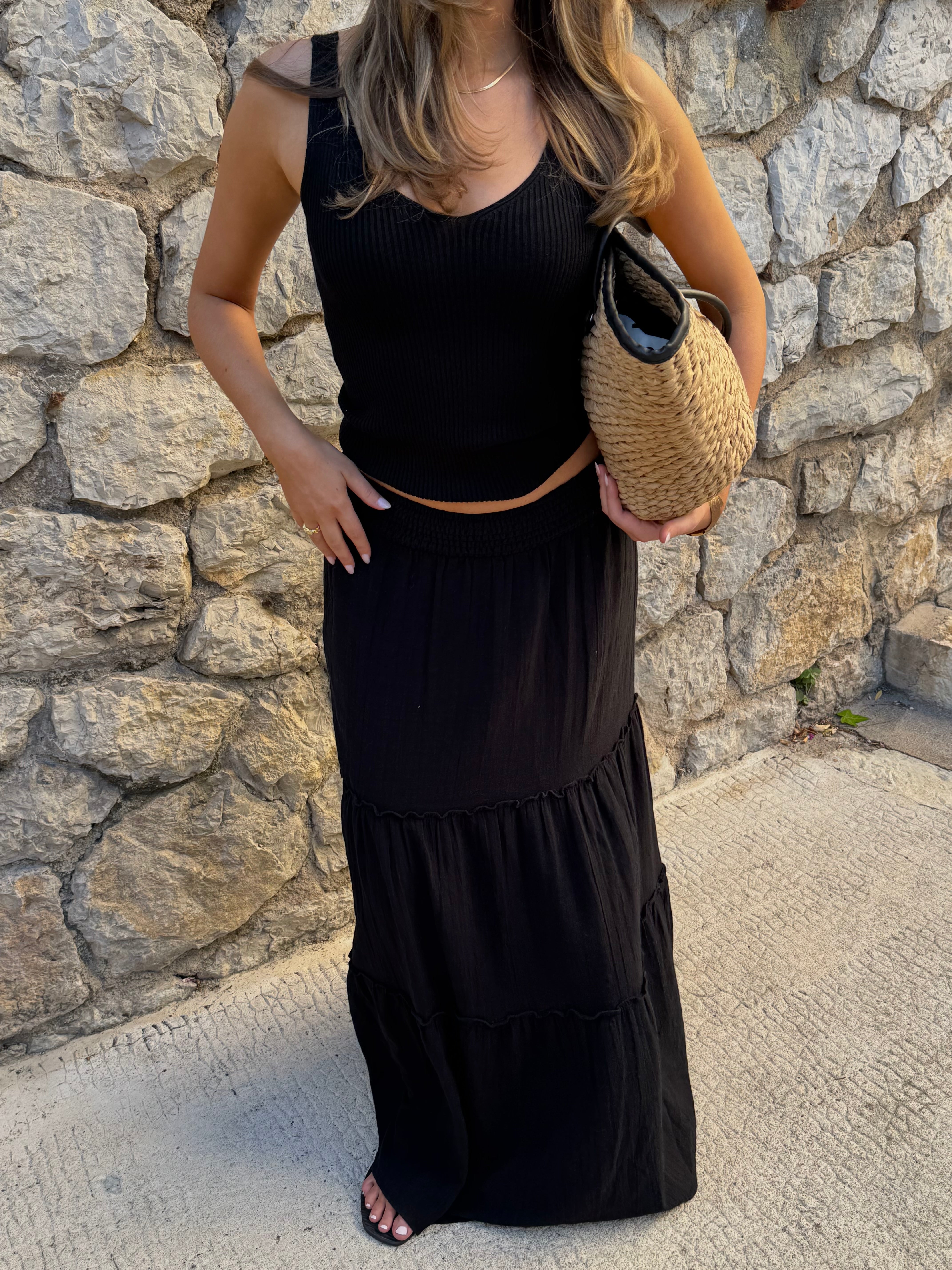 AWKEELEY Long Skirt - Black