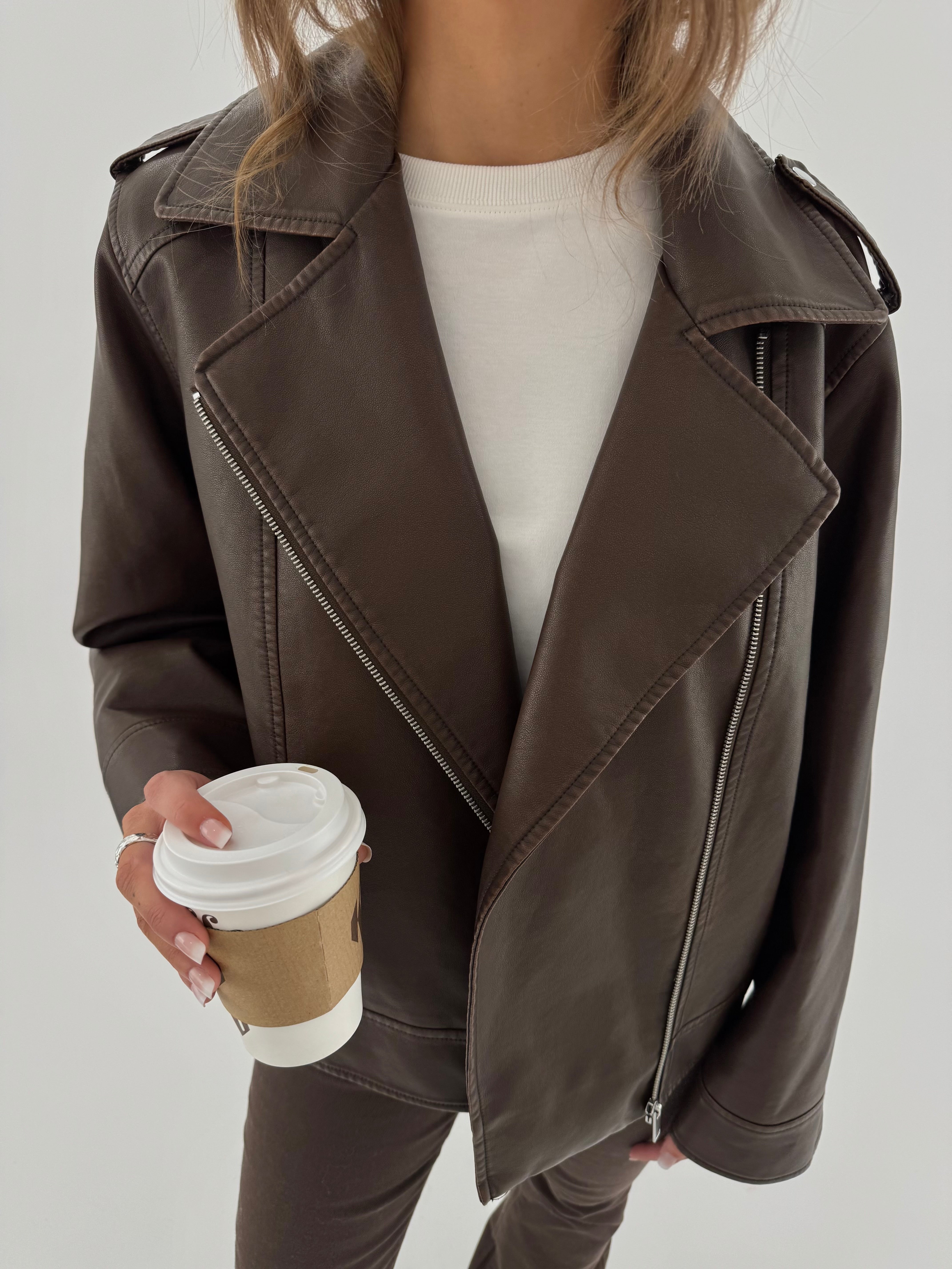 PCJOSIE BIKER JACKET - Hot Fudge