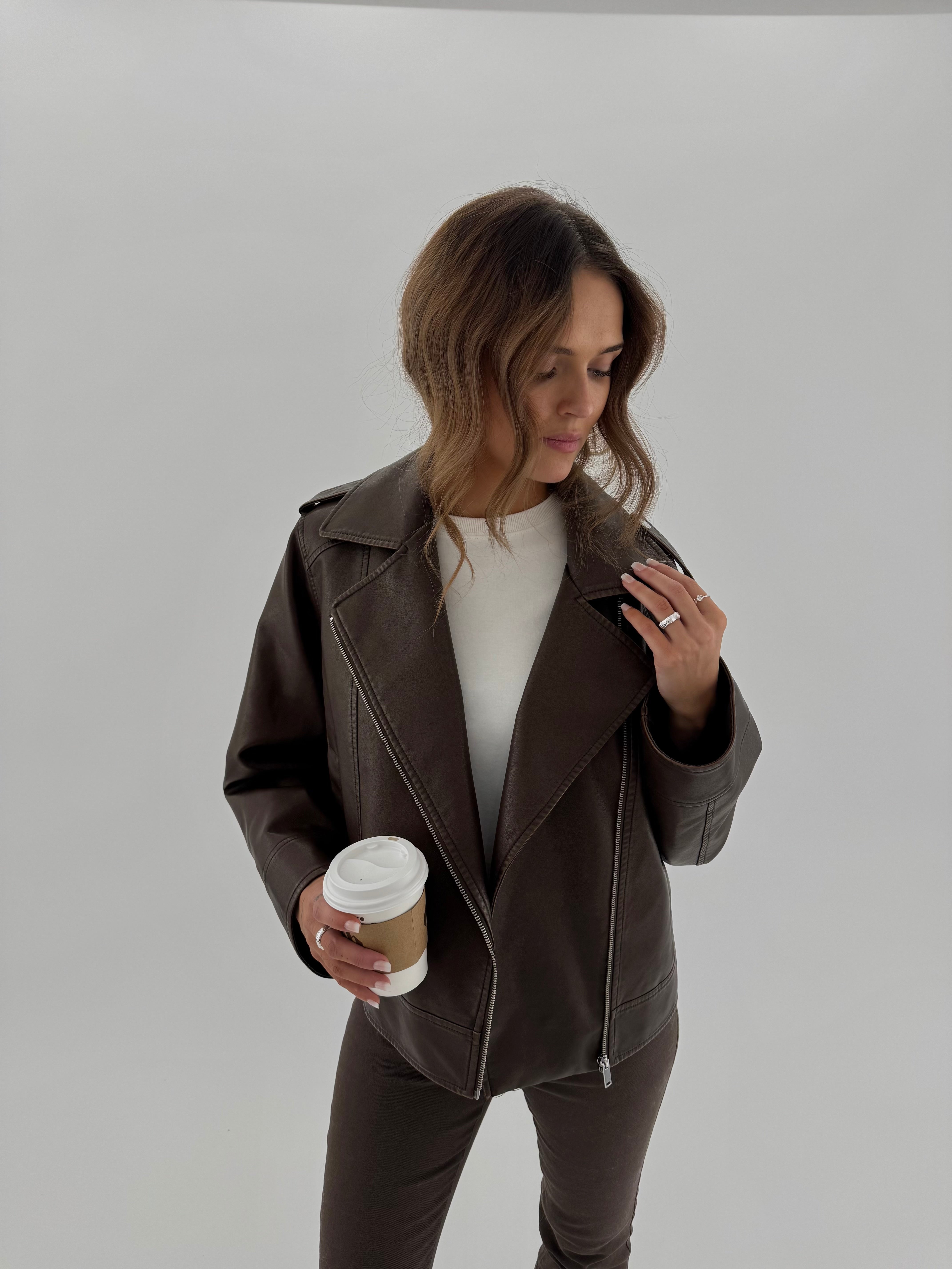 PCJOSIE BIKER JACKET - Hot Fudge