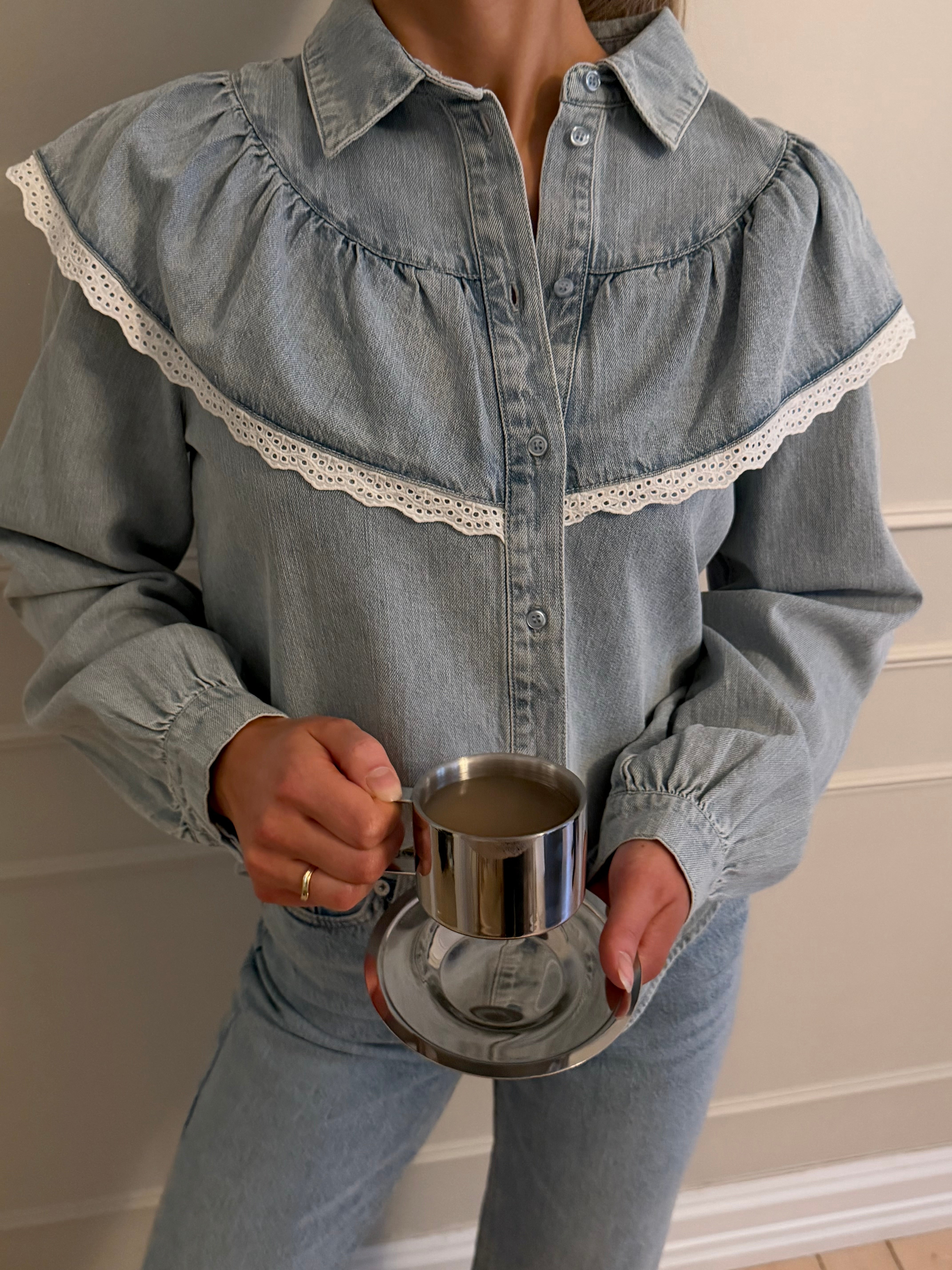 PCBIRKE Denim Shirt - Light Blue Denim