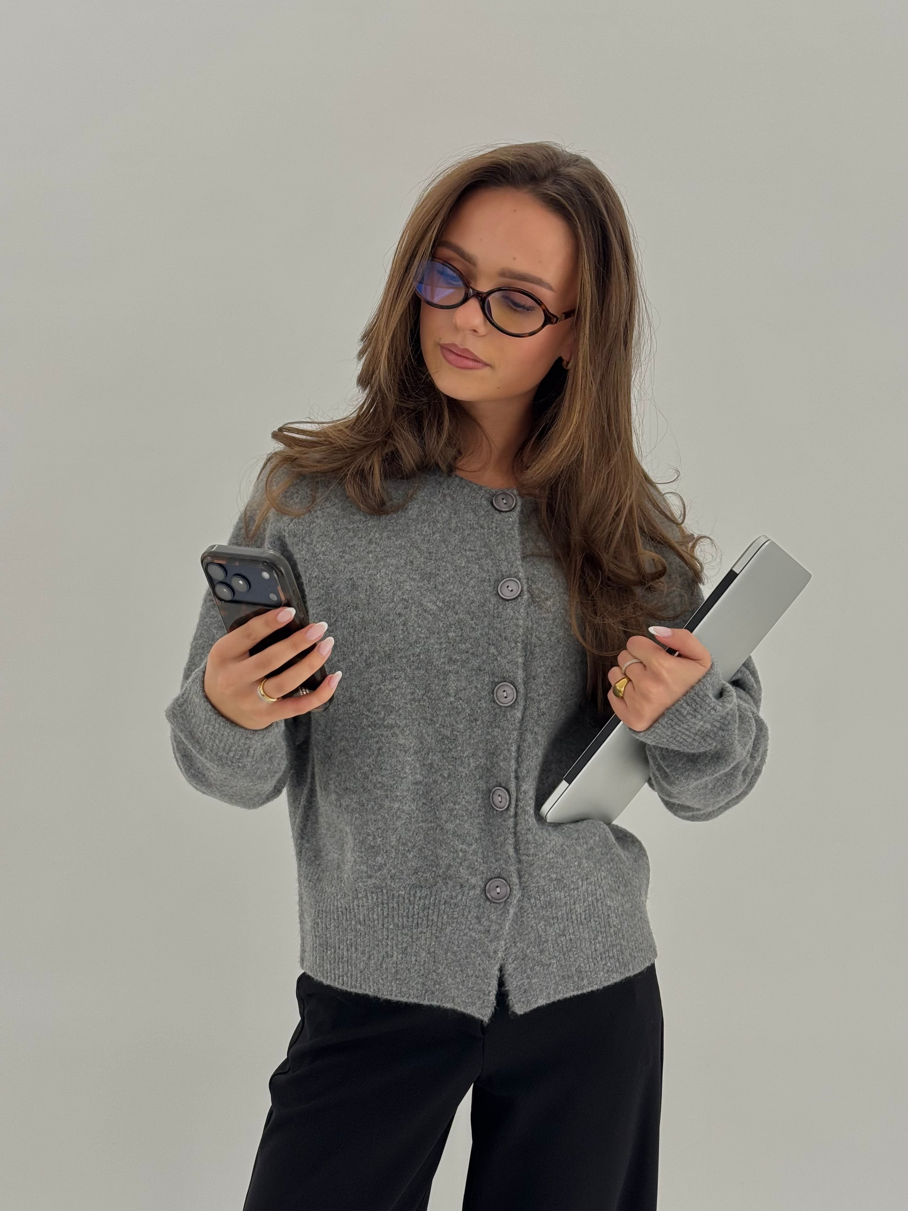 VMSIF Knitted Cardigan - Medium Grey Melange