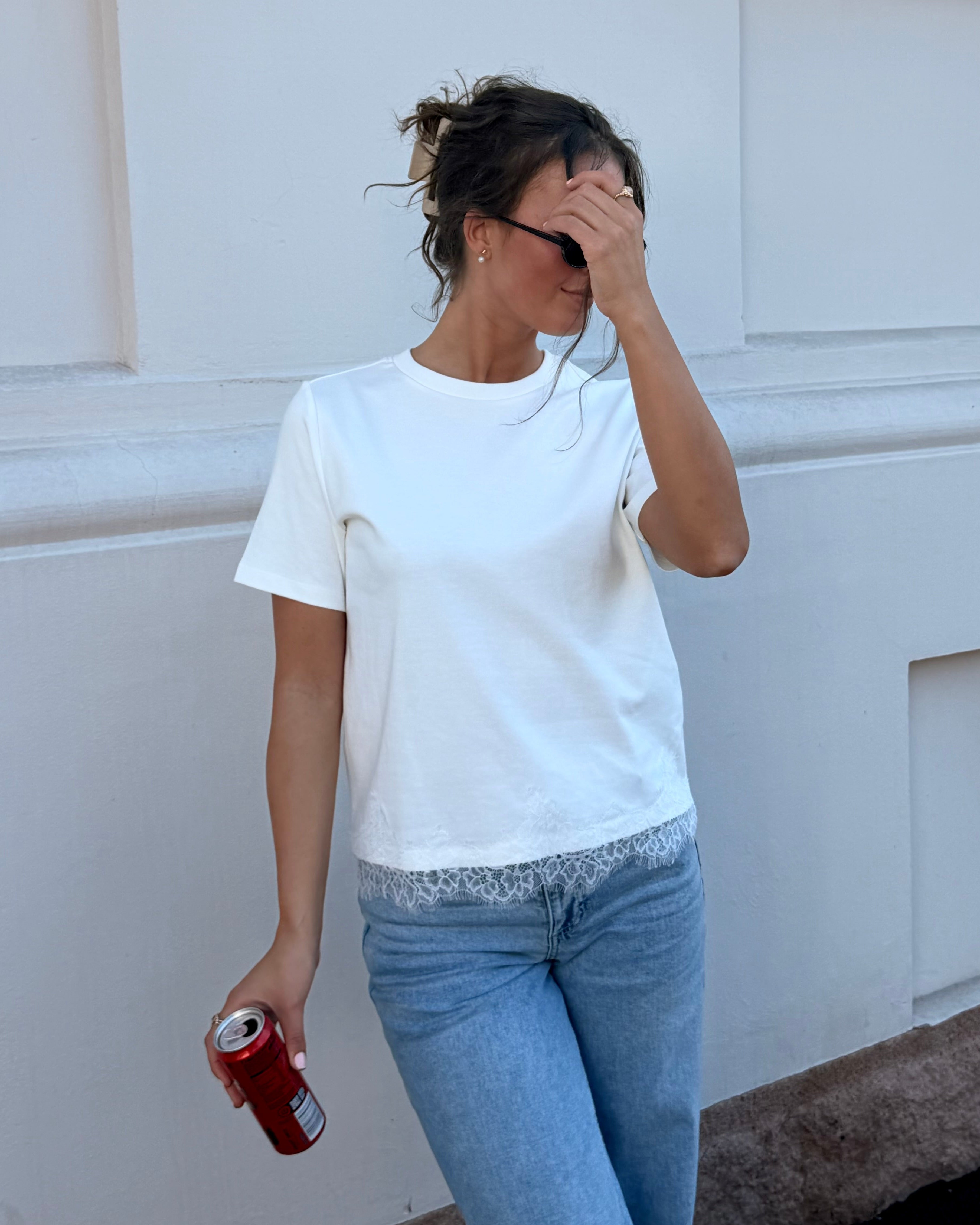 VMSARAMETTE Lace T-Shirt - Snow White