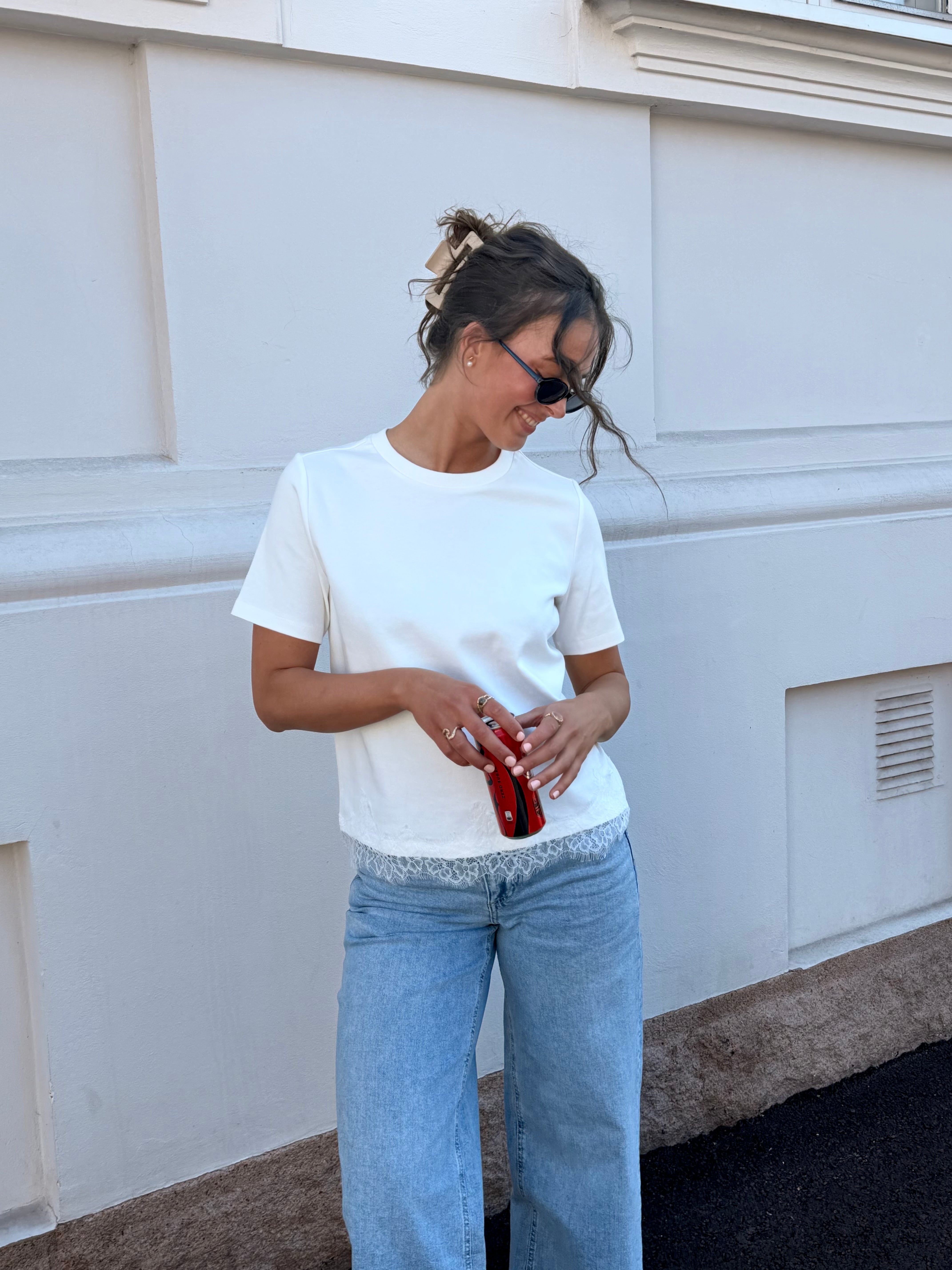 VMSARAMETTE Lace T-Shirt - Snow White