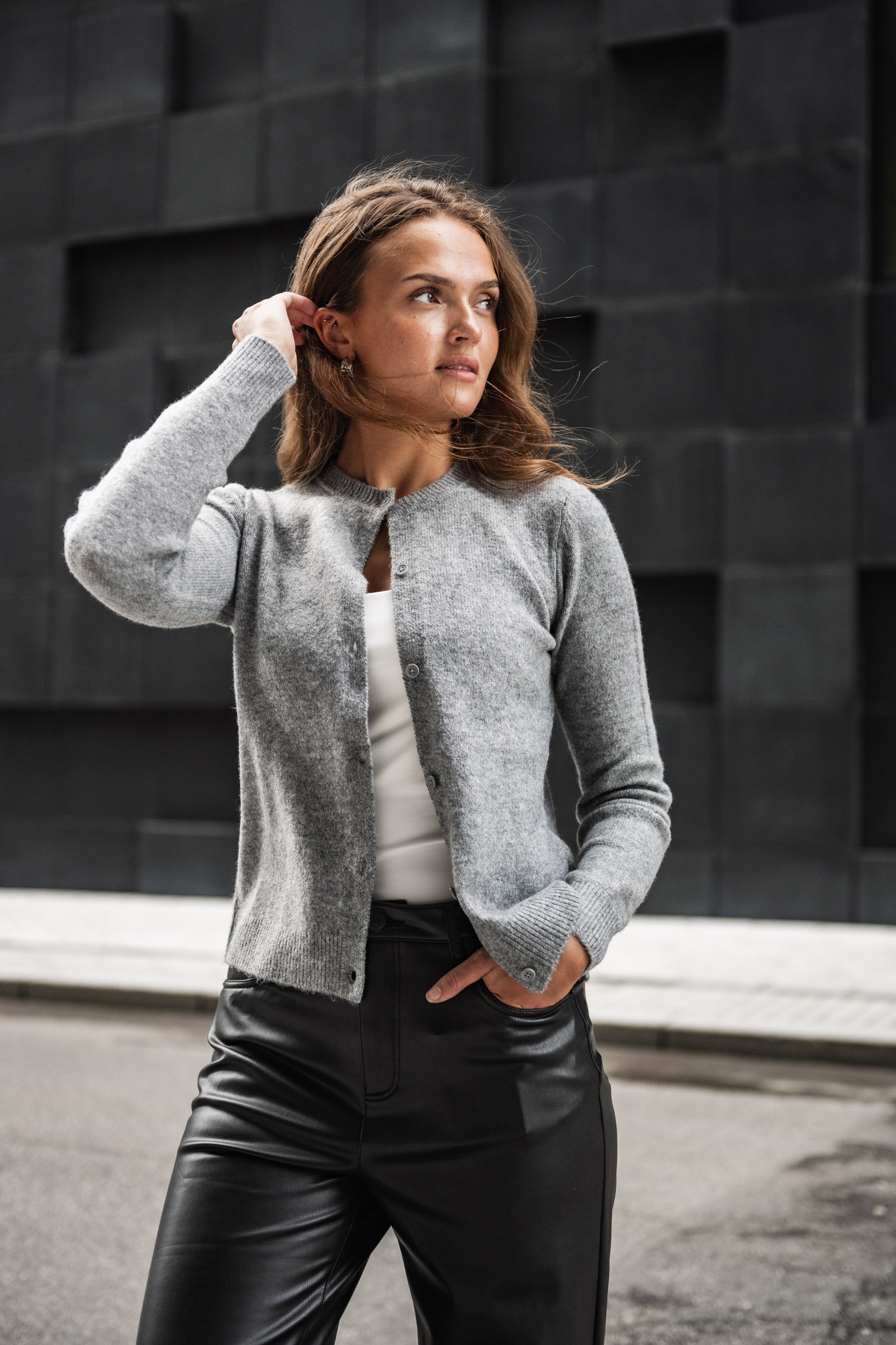 PCMALOU Knit Cardigan - Medium Grey Melange