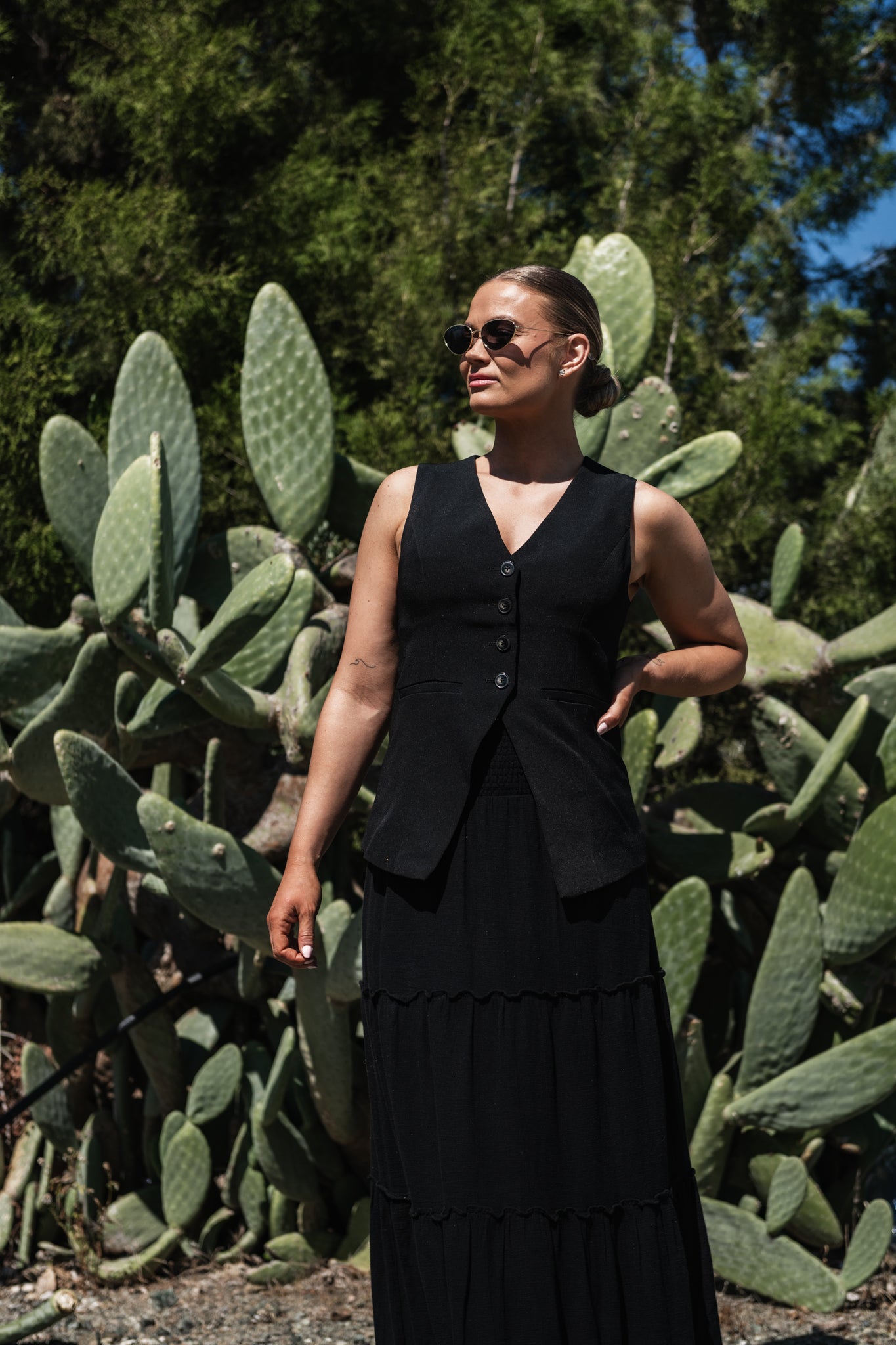 AWKEELEY Long Skirt - Black