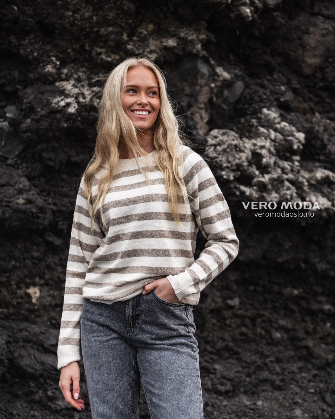 Vero Moda | VMDOFFY langermet genser | Stripete beige | Dame
