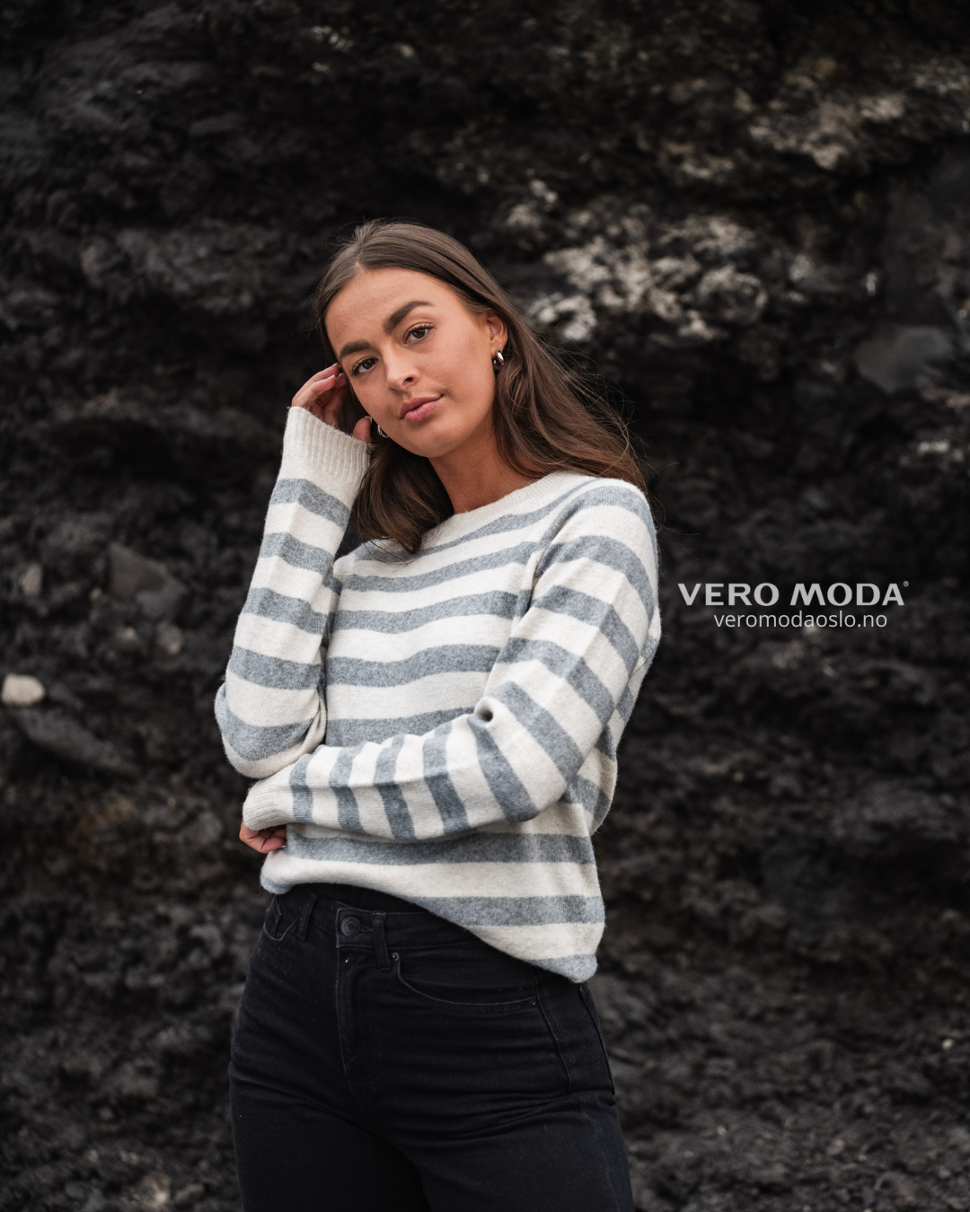 Vero Moda | VMDOFFY langermet genser | Stripete grå | Dame