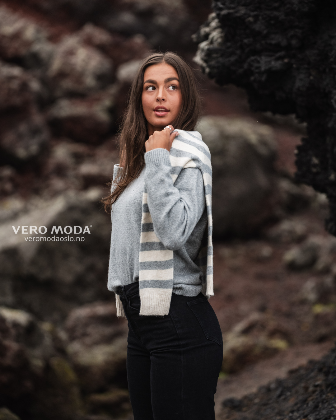 Vero Moda | VMDOFFY langermet genser | Stripete grå | Dame