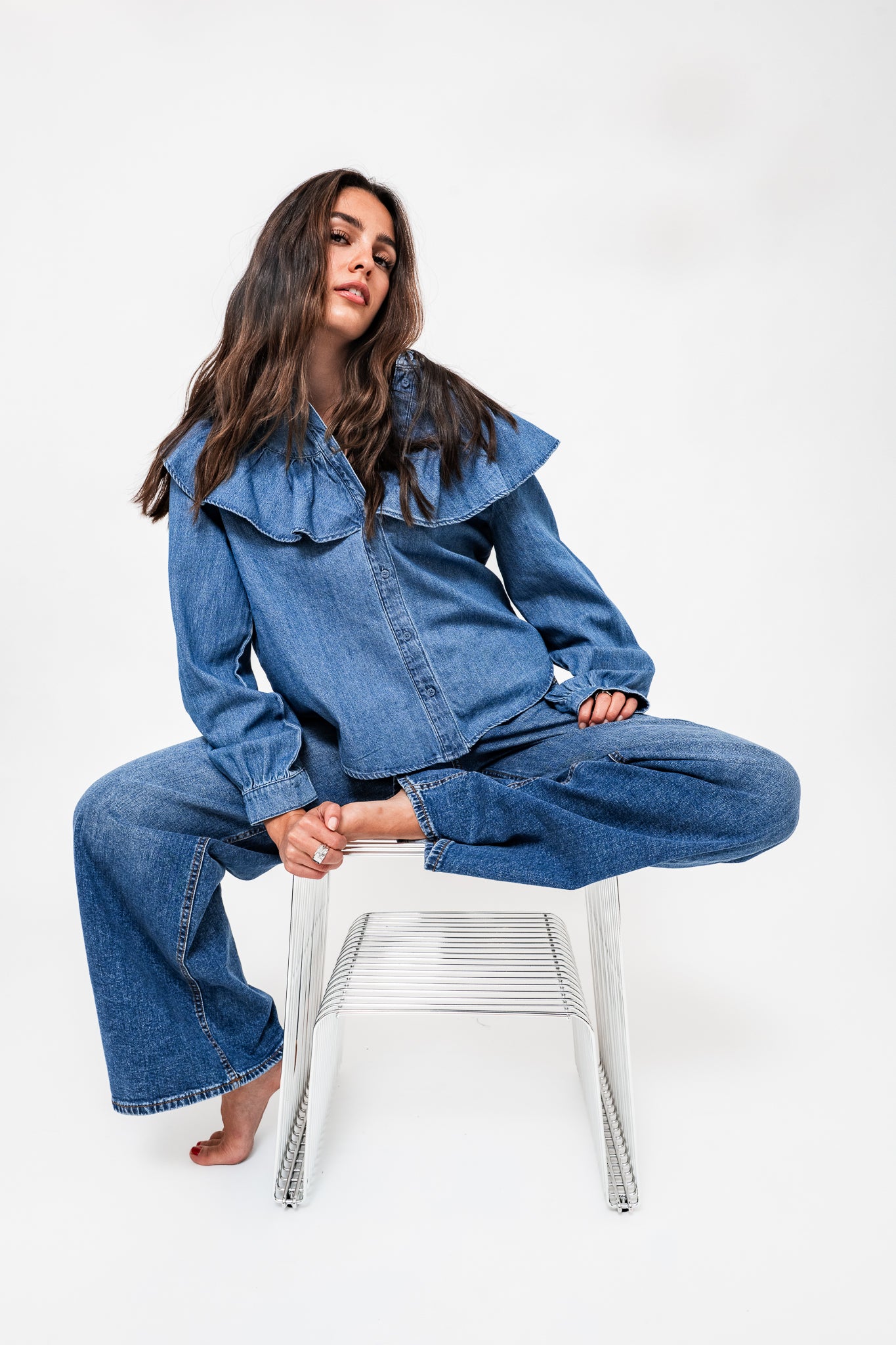 PCBIRKE Denim Shirt - Medium Blue Denim