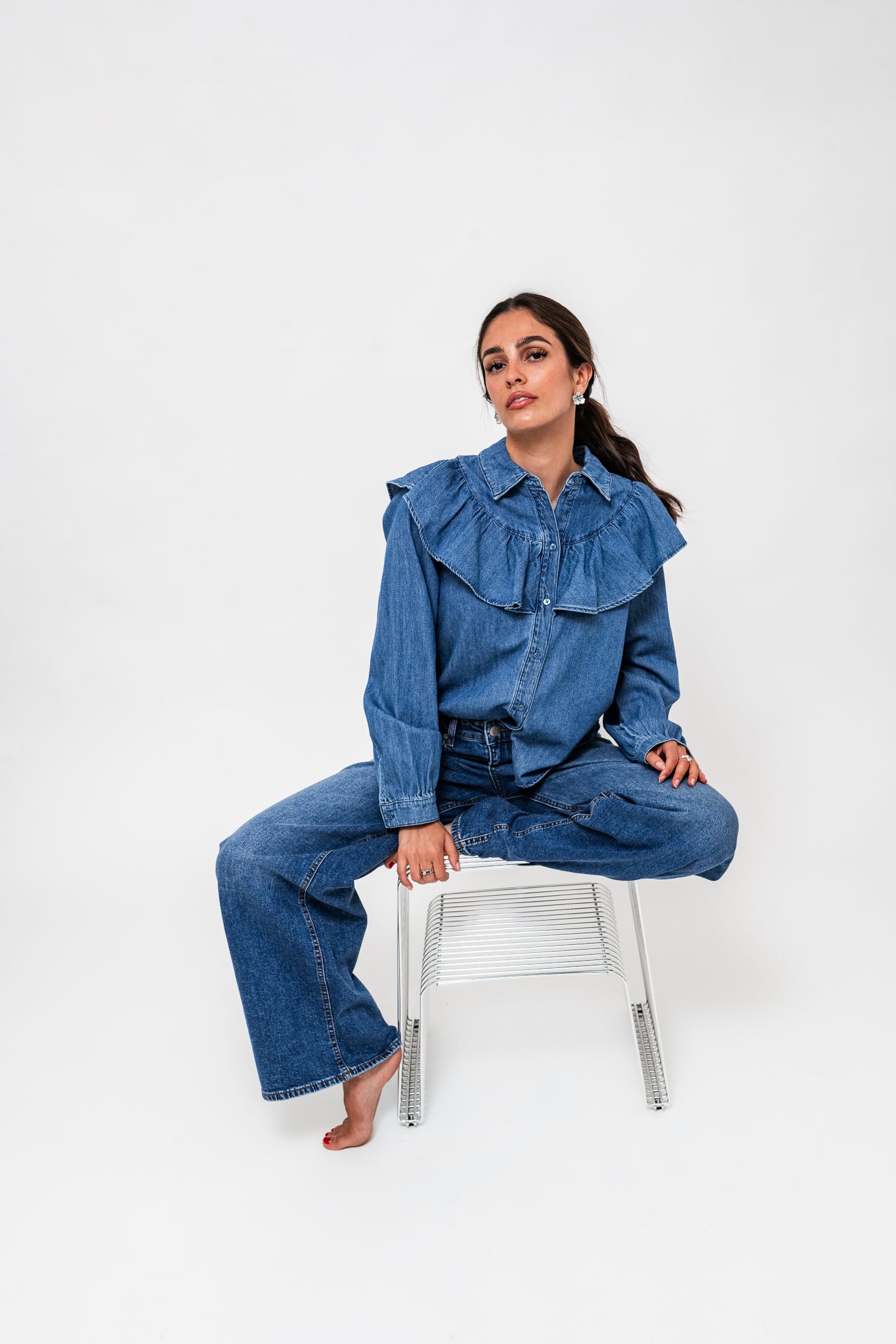 PCBIRKE Denim Shirt - Medium Blue Denim