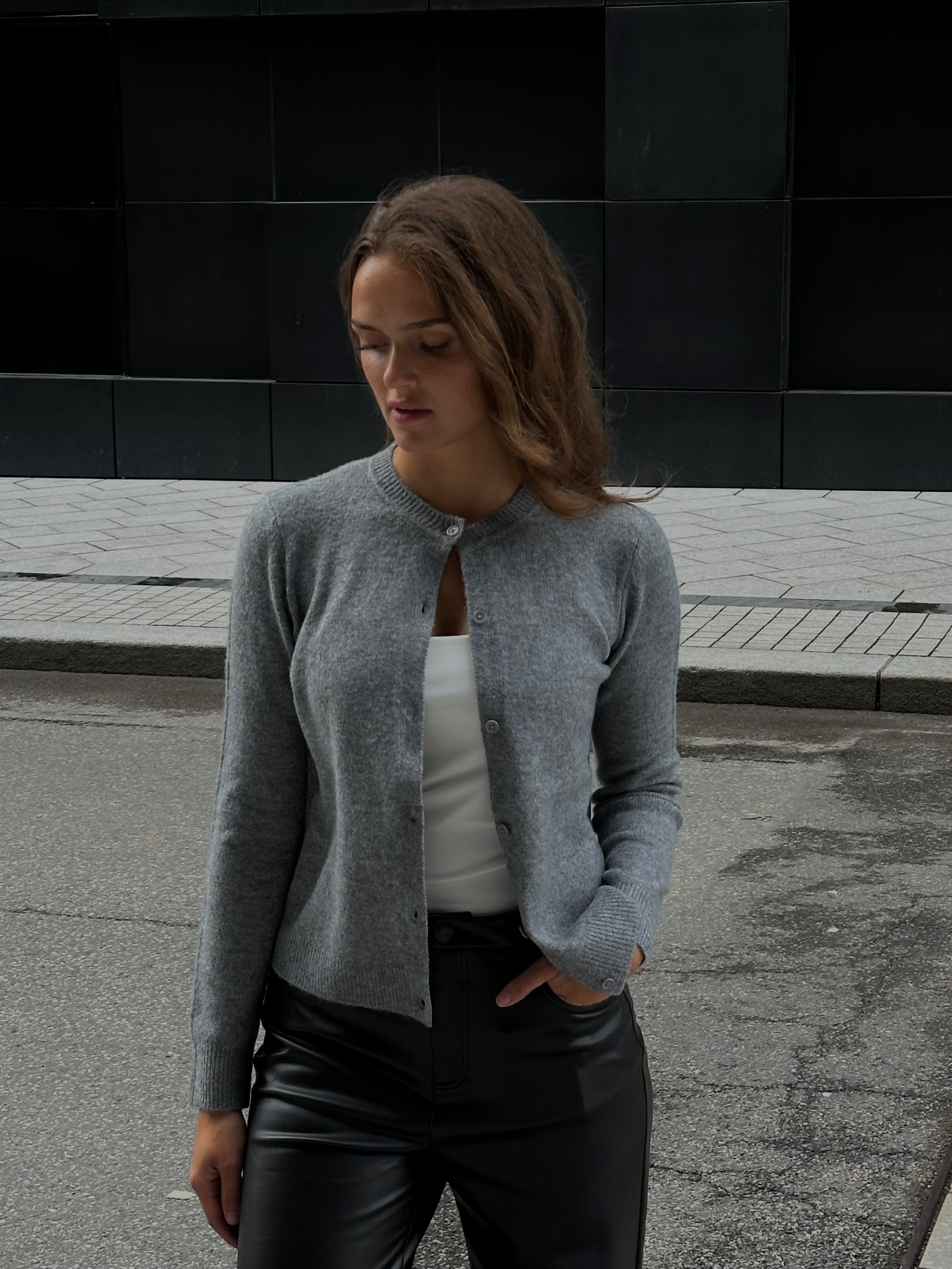 PCMALOU Knit Cardigan - Medium Grey Melange