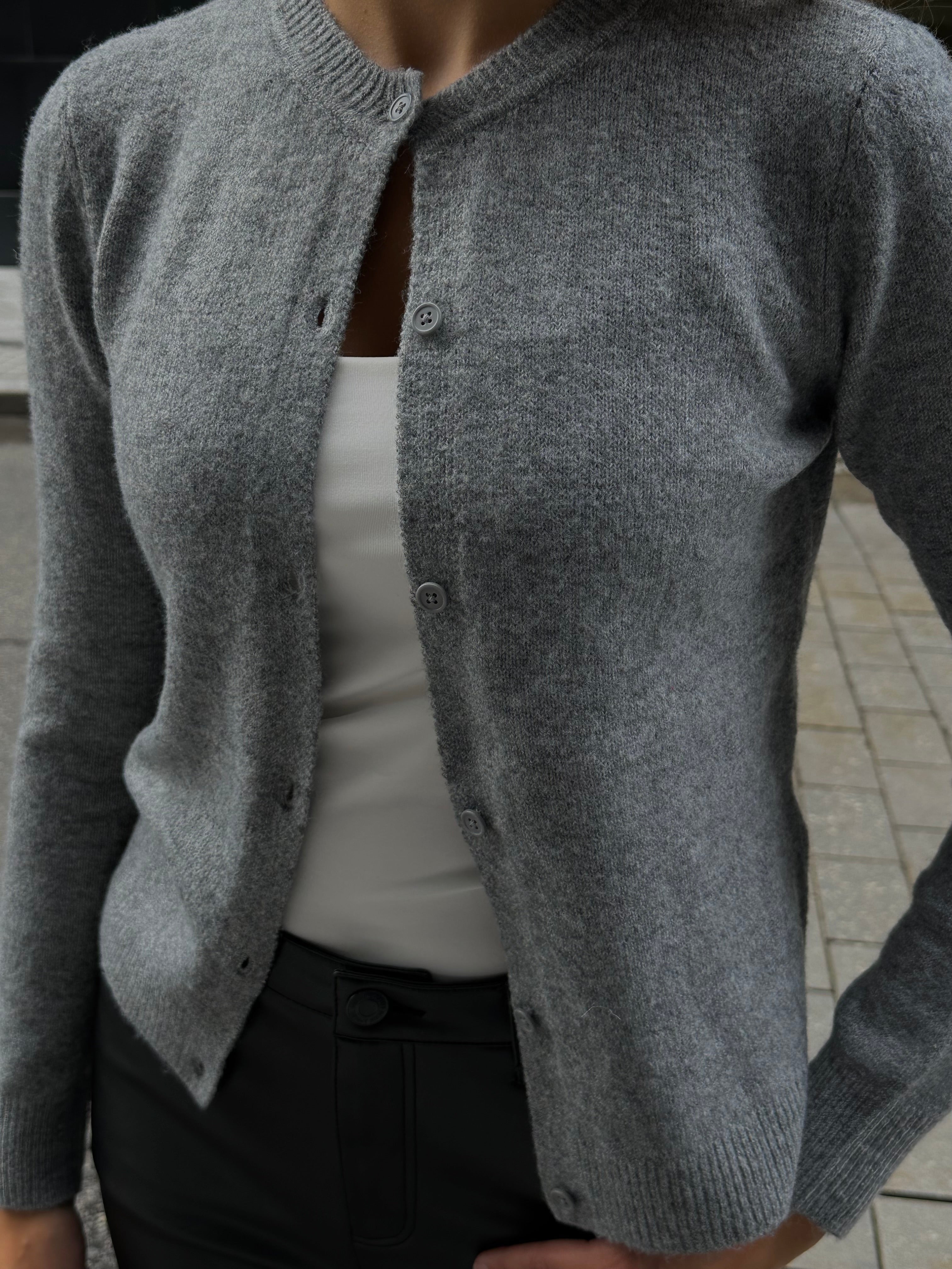 PCMALOU Knit Cardigan - Medium Grey Melange