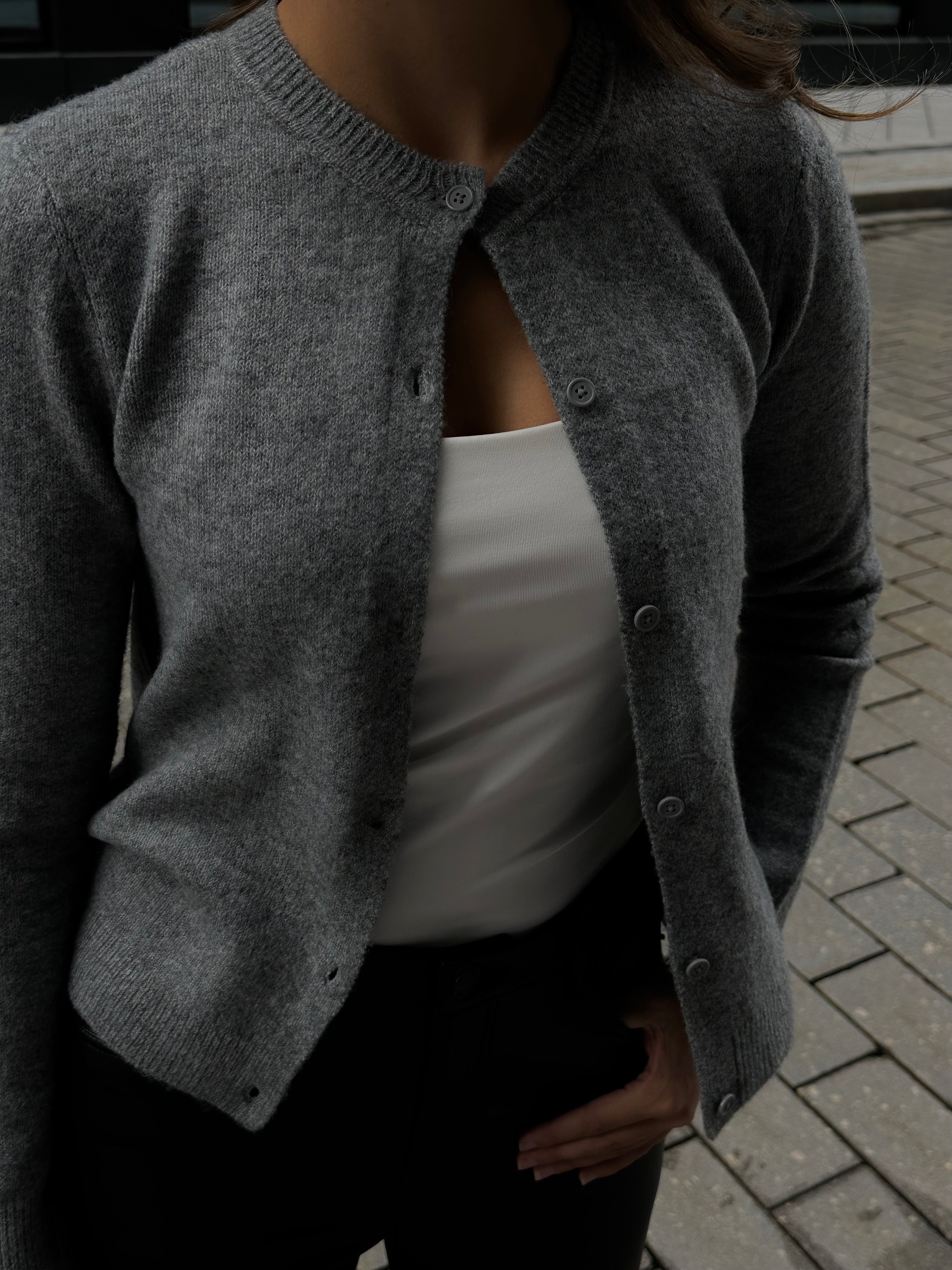 PCMALOU Knit Cardigan - Medium Grey Melange