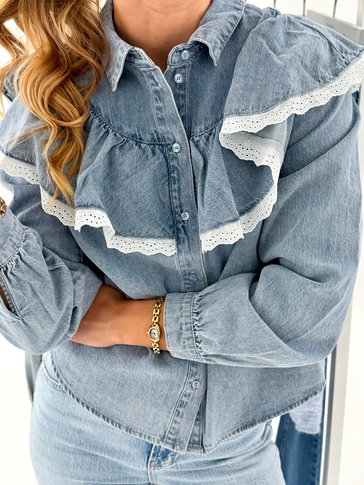 PCBIRKE Denim Shirt - Light Blue Denim