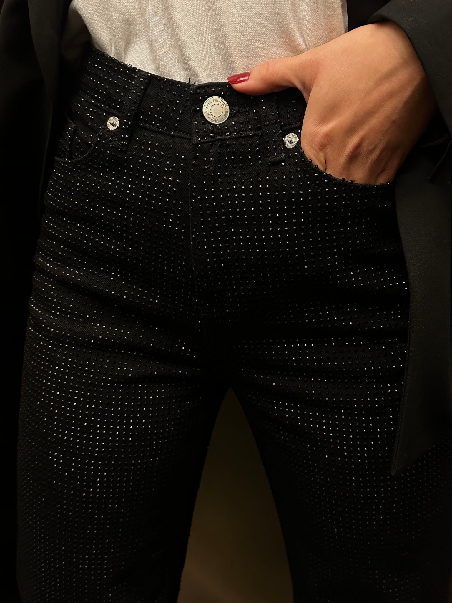 VMTESSA RHINESTONE JEANS - Black Denim